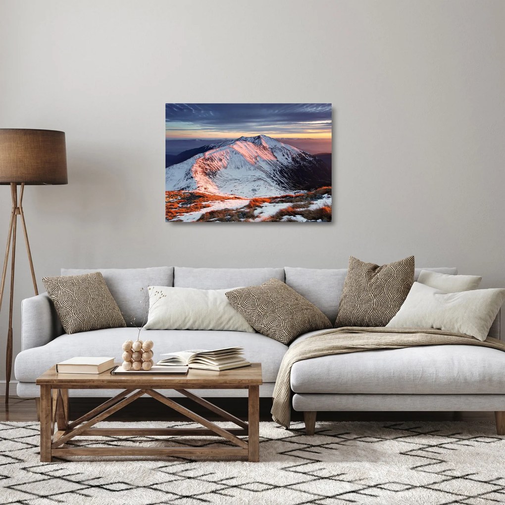 Sklenený obraz - Zimná horská panoráma II. (70x50 cm)