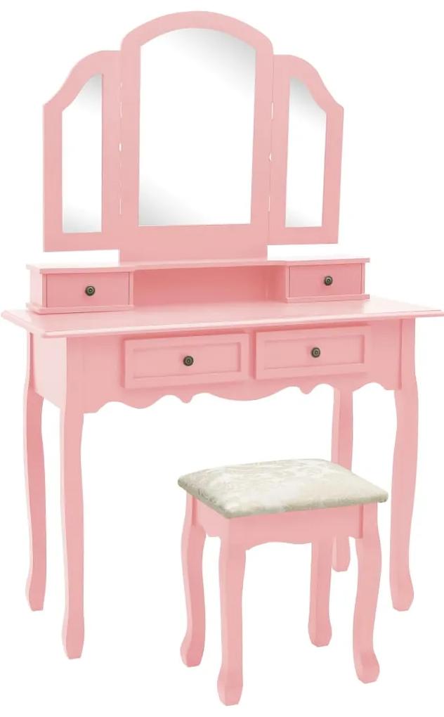 Toaletný stolík so stoličkou ružový 100x40x146 cm drevo paulovnie