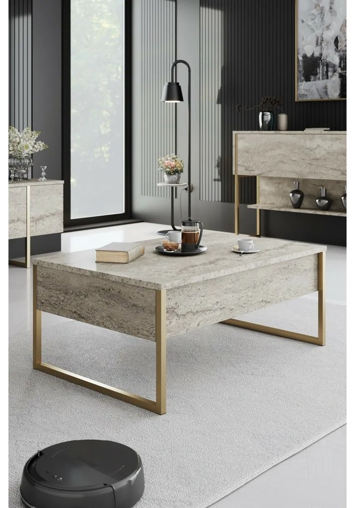 Konferenčný stolík Luxe Travertine and Gold