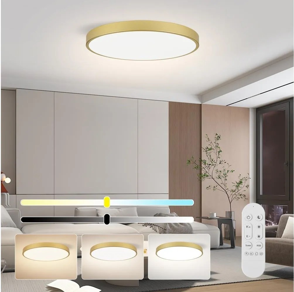 Immax NEO 07312L-LED stmievateľné stropné svietidlo SEMPLICI 128 W / 230 V, priemer 100 cm, Wi‑Fi Tuya, zlaté + diaľkové ovládanie