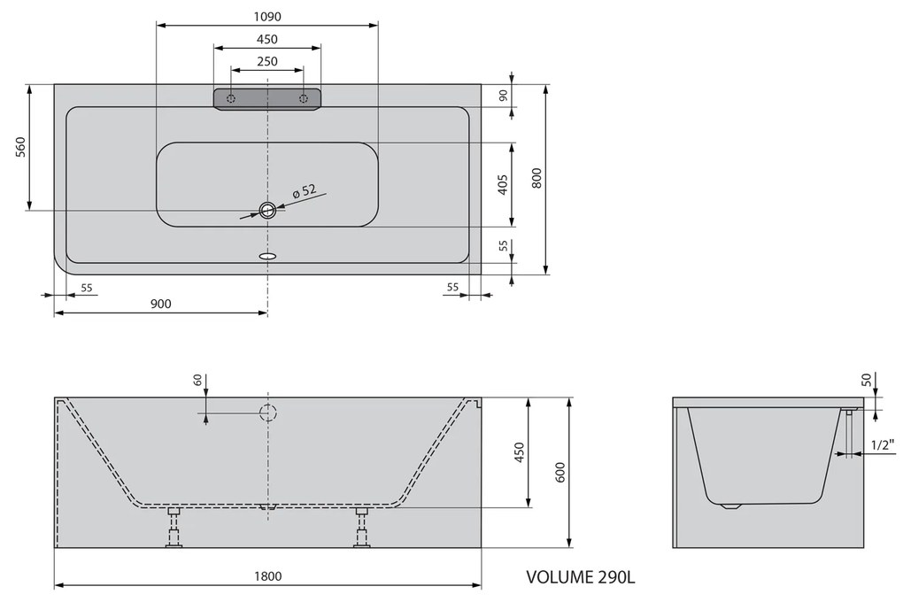 Polysan Polysan, CASCATA R MONOLITH obdĺžniková vaňa 180x80x60cm, kaskáda nerez, 73836MR.100
