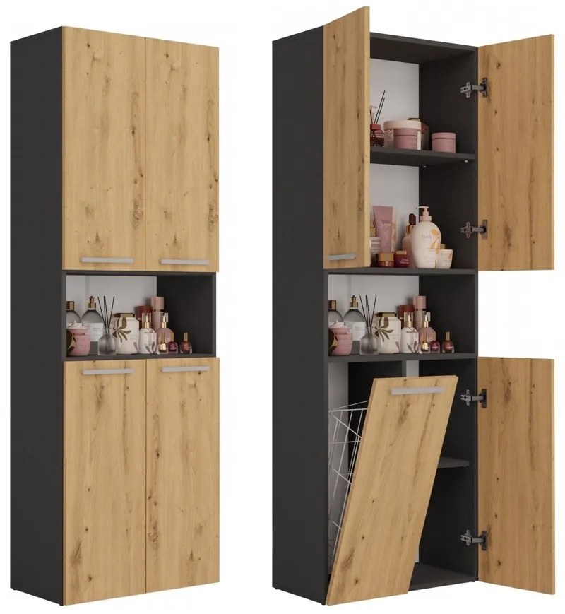 Kúpeľňová skrinka Neltossa 4 (antracit + dub artisan). Akcia -20%. Vlastná spoľahlivá doprava až k Vám domov. 1132991