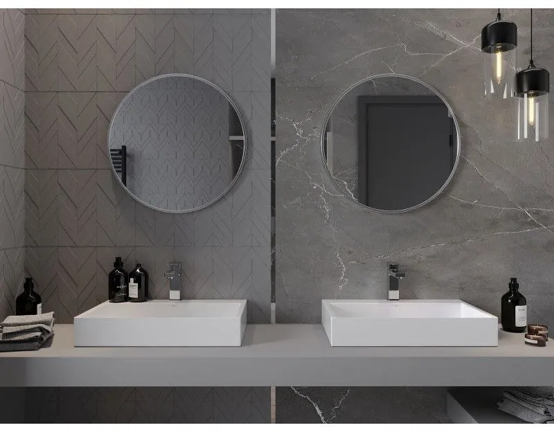 Mexen Loft, okrúhle kúpeľňové zrkadlo 60 cm, farba rámu brúsená oceľ, 9850-060-060-000-10