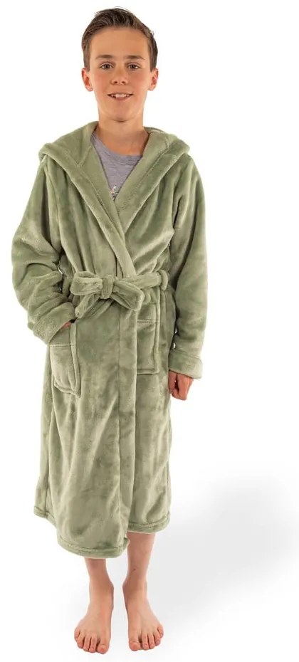 Zelený detský župan z mikroplyšu veľkosť 134-140 Delux – Tiseco Home Studio