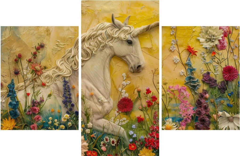 Obraz - Jednorožec s kvetinami (90x60 cm)