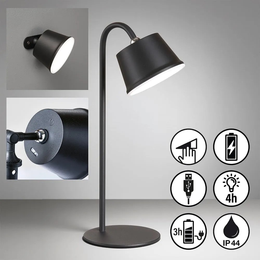 Čierna LED stolová lampa s kovovým tienidlom (výška 34 cm) Voet – Fischer &amp; Honsel