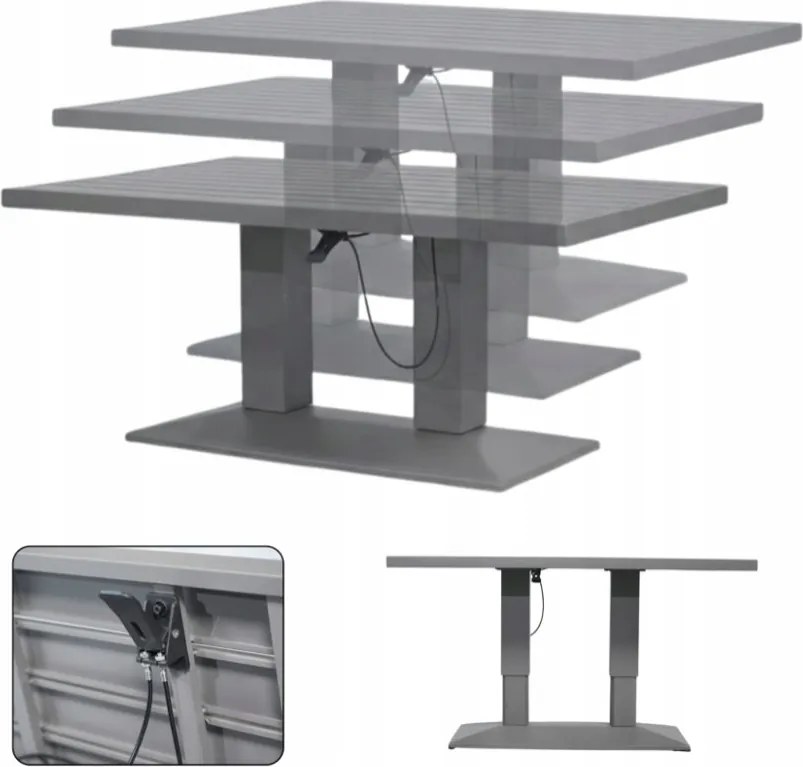 Veľký rohový set s kreslami a nastaviteľným stolom XL-NM-2006 - sivý + béžové vankúše