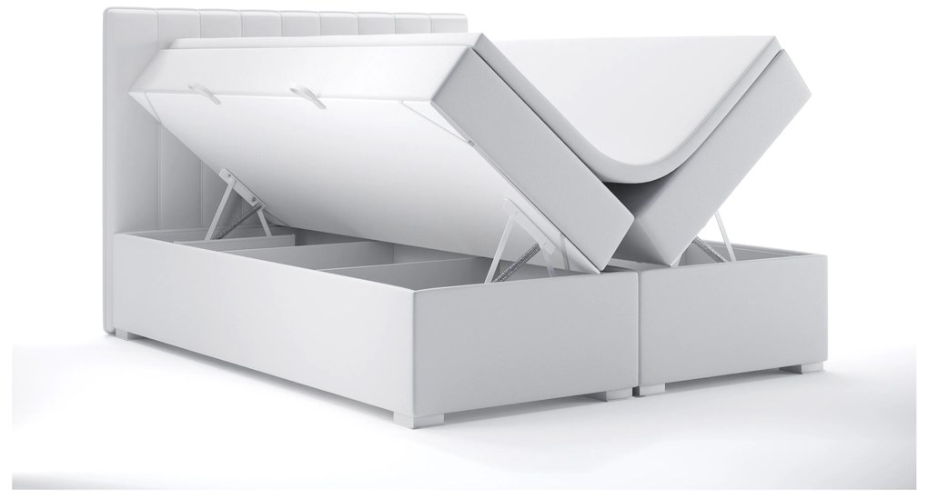 Manželská posteľ Boxspring 140 cm Ranaly (biela ekokoža) (s úložným priestorom). Akcia -20%. Vlastná spoľahlivá doprava až k Vám domov. 1044307