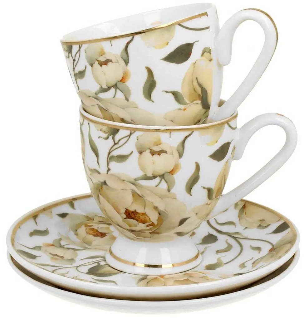 Porcelánová šálka na nohe s podšálkou English Roses White 90 ml sada 2ks