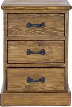 Rustikálny široký nočný stolík s 3 zásuvkami 40x50x69 cm