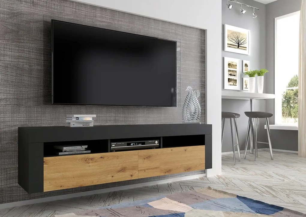 TV stolík/skrinka Moderno (dub artisan + čierna). Akcia -20%. Vlastná spoľahlivá doprava až k Vám domov. 1124836