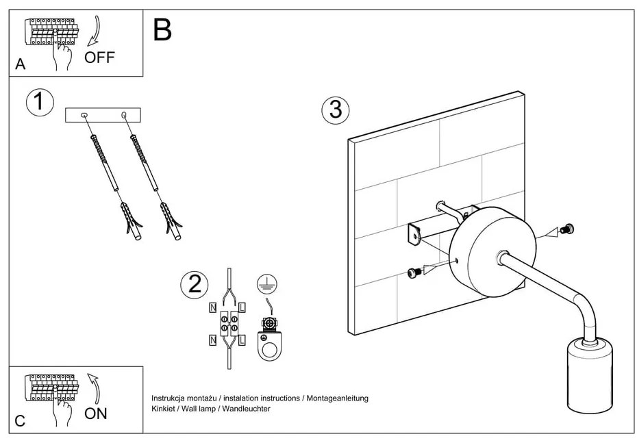 Čierne nástenné svietidlo Sollux Donato