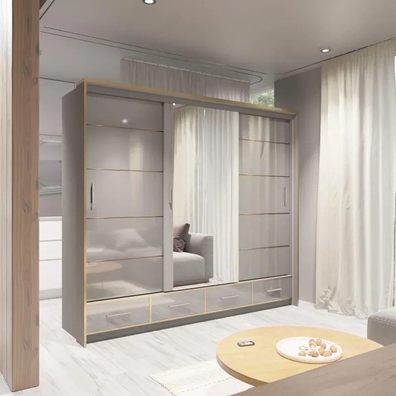 Šatníková skriňa Modena 250 LED, biela/biela lesk