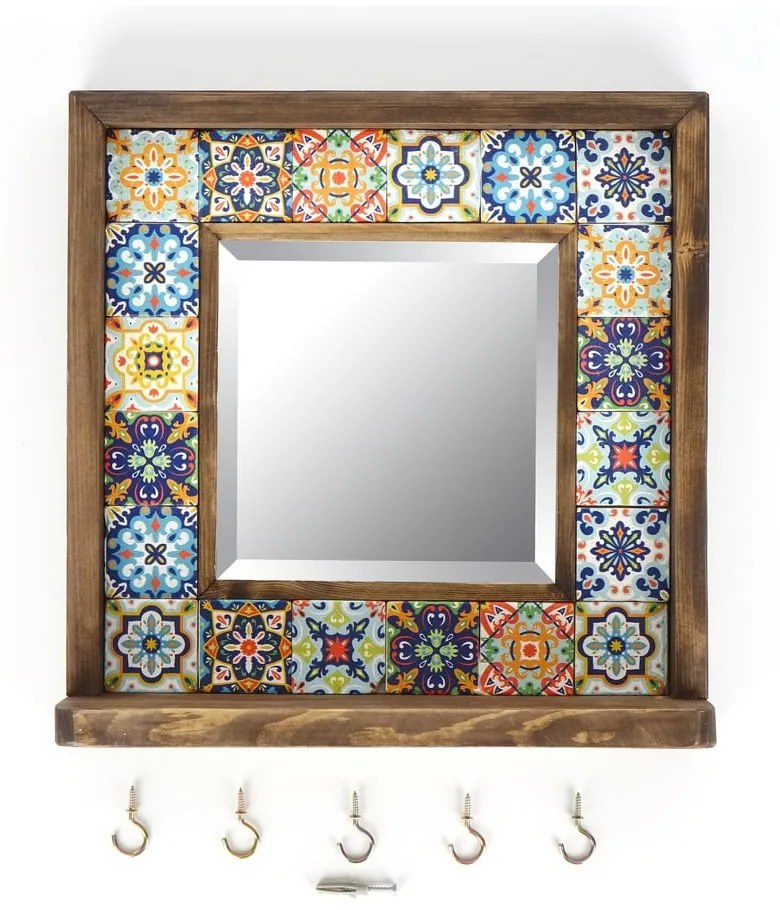 Nástenné zrkadlo s poličkou s rámom z kameňa 32.5x33 cm – Wallity