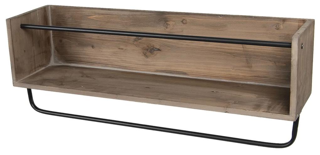 Hnedá drevená polička s kovovým vešiakom - 80 * 21 * 29 cm