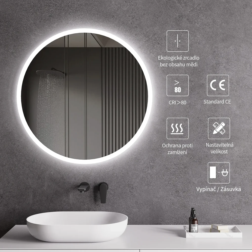 Cerano Lavoro, LED kúpeľňové zrkadlo Lavoro Ø80 cm, CER-CER-476699