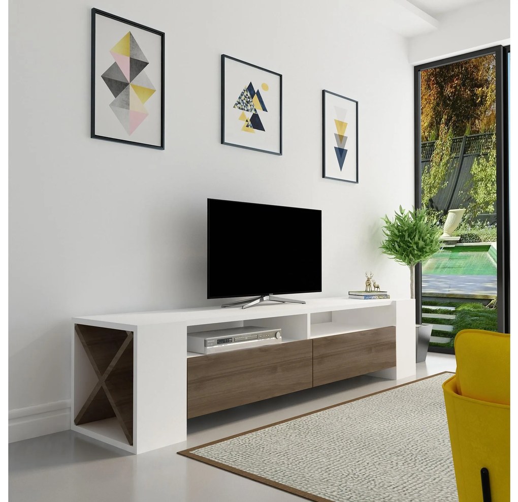 TV stolík/skrinka Sisuko (orech + biela) . Akcia -20%. Vlastná spoľahlivá doprava až k Vám domov. 1102587