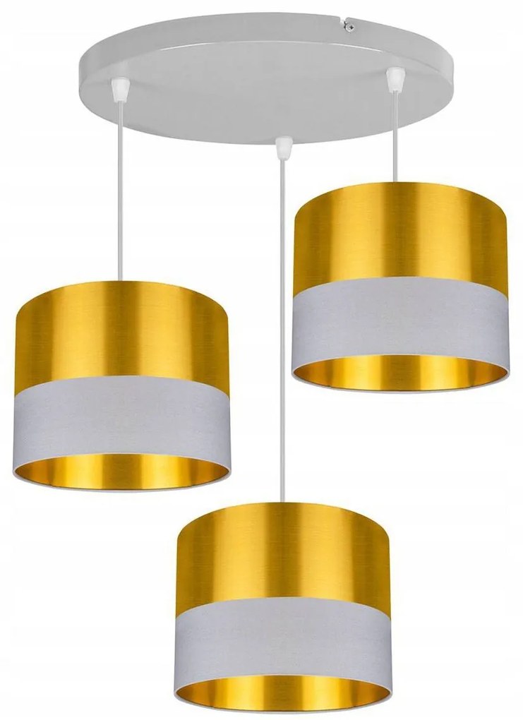 Závesné svietidlo GOLDEN, 3x zlaté textilné tienidlo (mix 2 farieb), (výber z 2 farieb konštrukcie), O