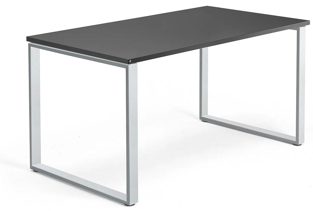 Kancelársky pracovný stôl QBUS, O-rám, 1400x800 mm, čierna/strieborná