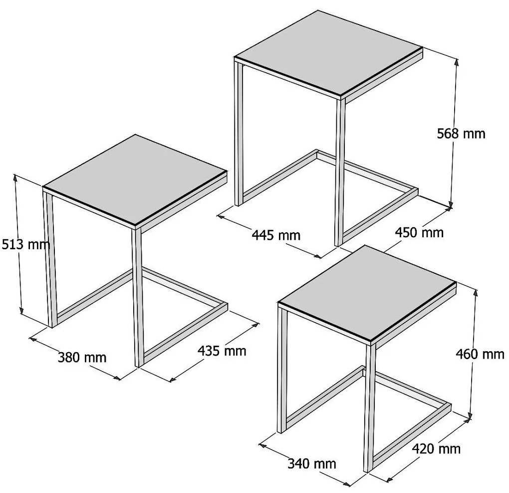 Odkladací stolík Ege Walnut, 3 ks