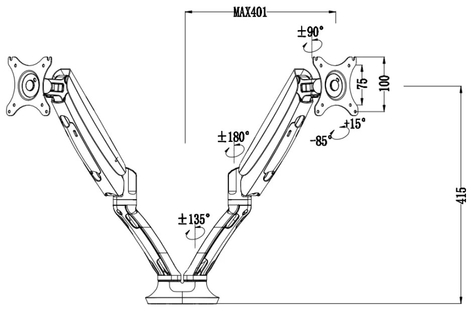 Liftor Arm DA04, držiak na 2 monitory biely