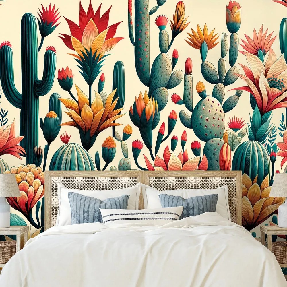 Tapeta farebné kaktusy v púšti