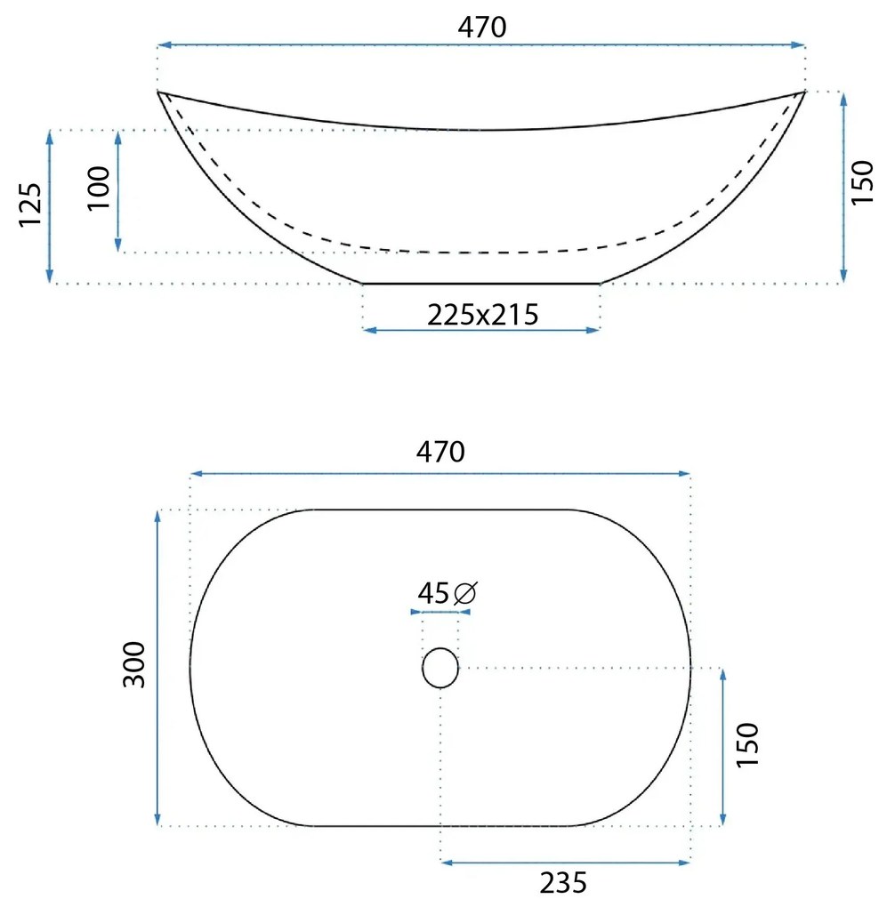 Rea Royal Mini, umývadlo na dosku 480x305x145 mm, čierna-biela, REA-U0538