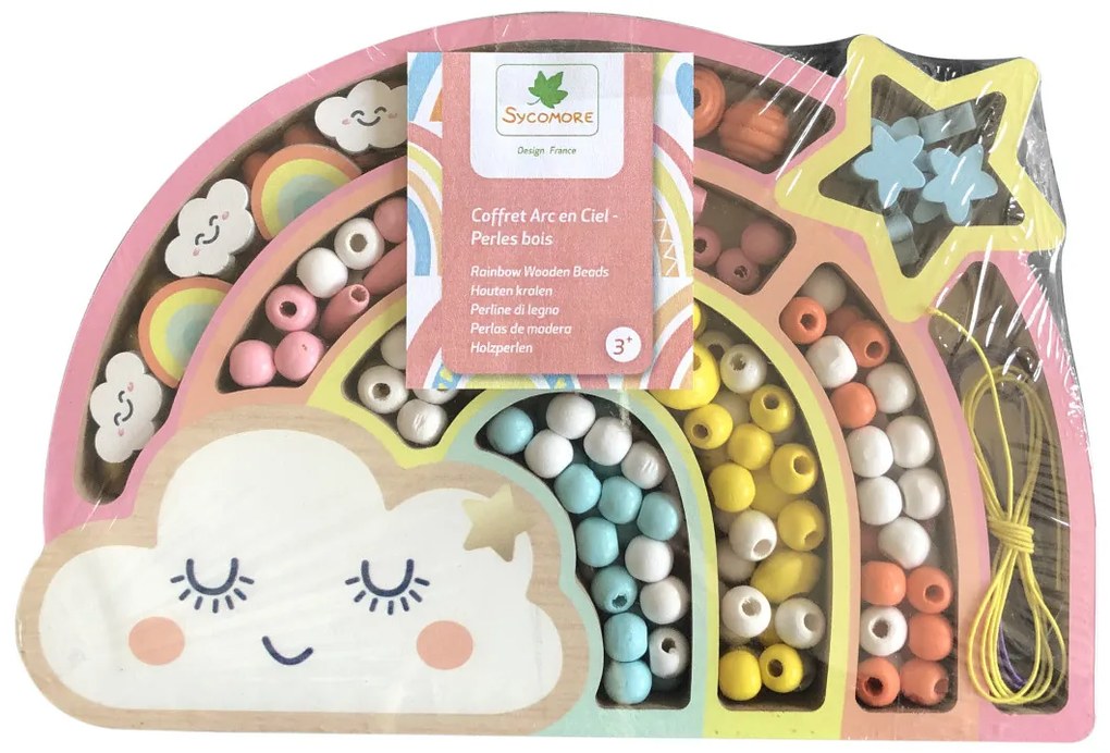 Drevené pastelové koráliky - Dúha, 180 ks