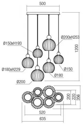 Redo 01-2069 - Luster na lanku PLUMEN 6xE14/42W/230V šedá