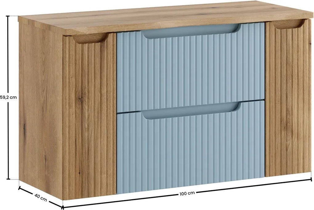 Závesná skrinka pod umývadlo Nova Denim s doskou 100 cm modrá/dub coast evoke