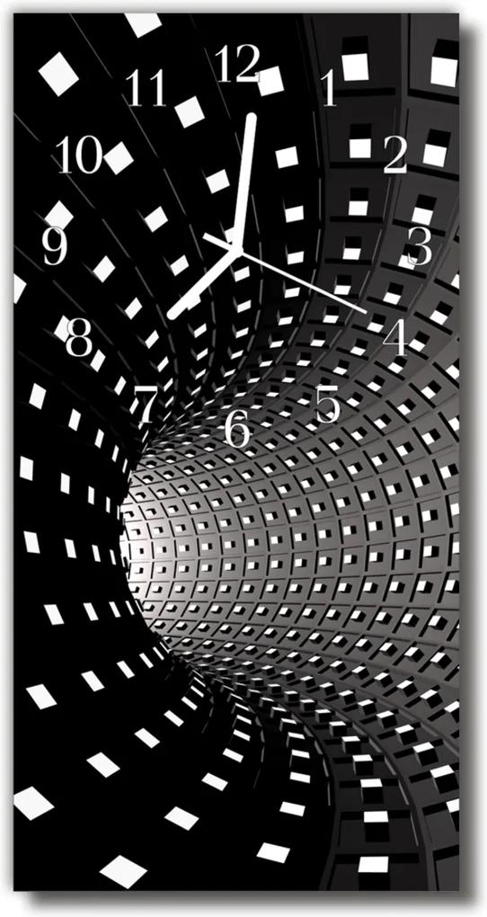 Skleněné hodiny vertikální 3d černý tunel