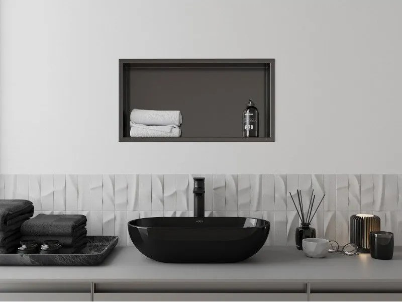 Mexen X-Wall-R, polica na zapustenie s prírubou  60 x 30 cm, grafitová matná - 19E0603010