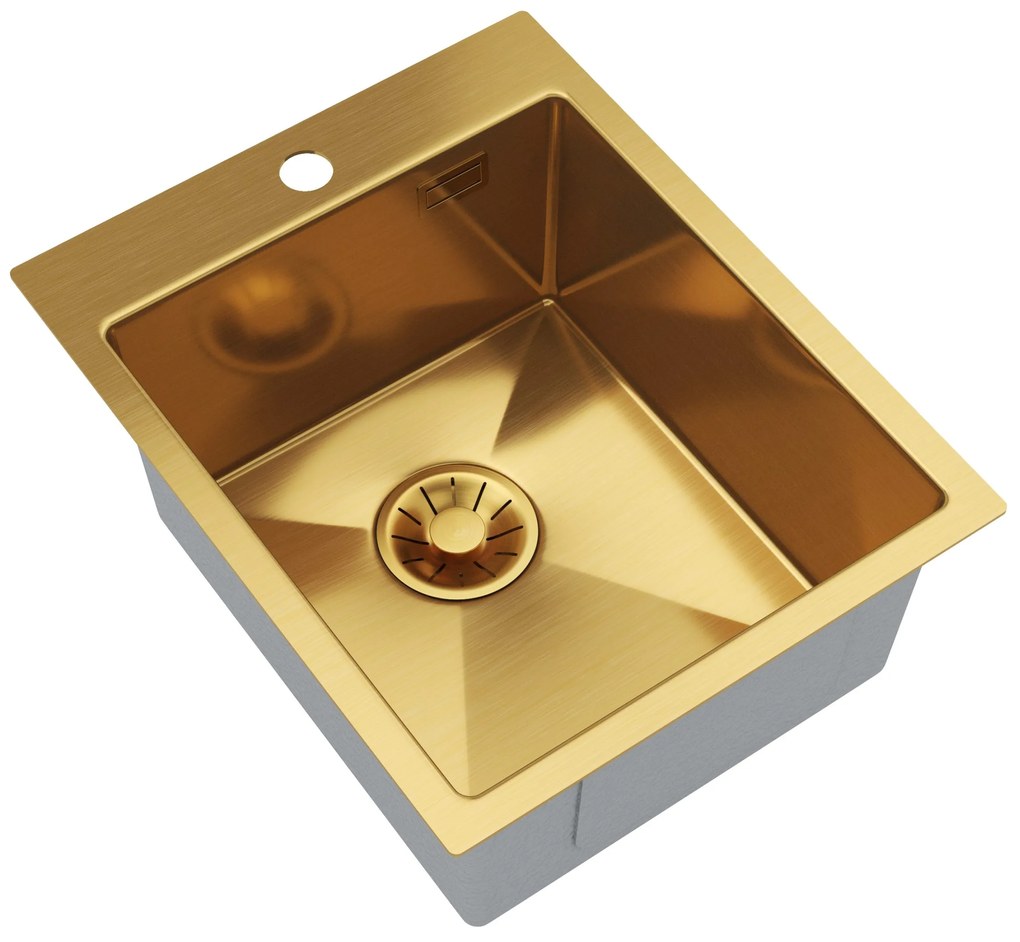 Gamma Gamma, 1-komorový nerezový drez 400x500x210 mm, brúsené zlato, GMA-S4050-GD