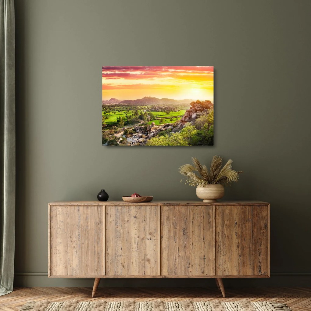 Sklenený obraz Hampi údolí v Indii (70x50 cm)