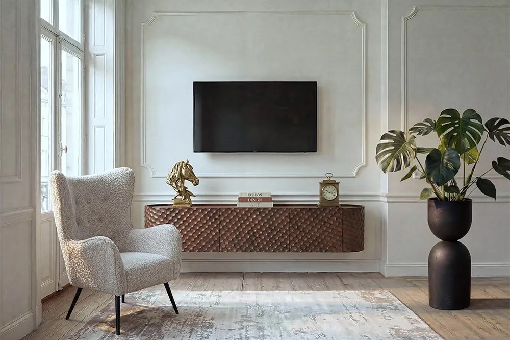 Dizajnový závesný TV stolík Zaxson 160 cm hnedé mango