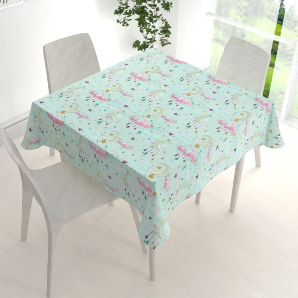 Biante Detský bavlnený štvorcový obrus Sandra SA-522 Mesačná obloha na mintovom 120x120 cm