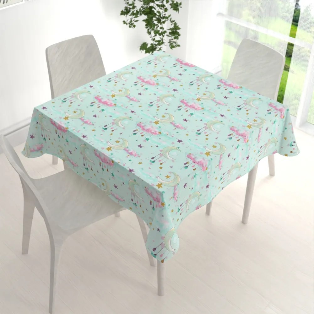 Biante Detský bavlnený štvorcový obrus Sandra SA-522 Mesačná obloha na mintovom 70x70 cm