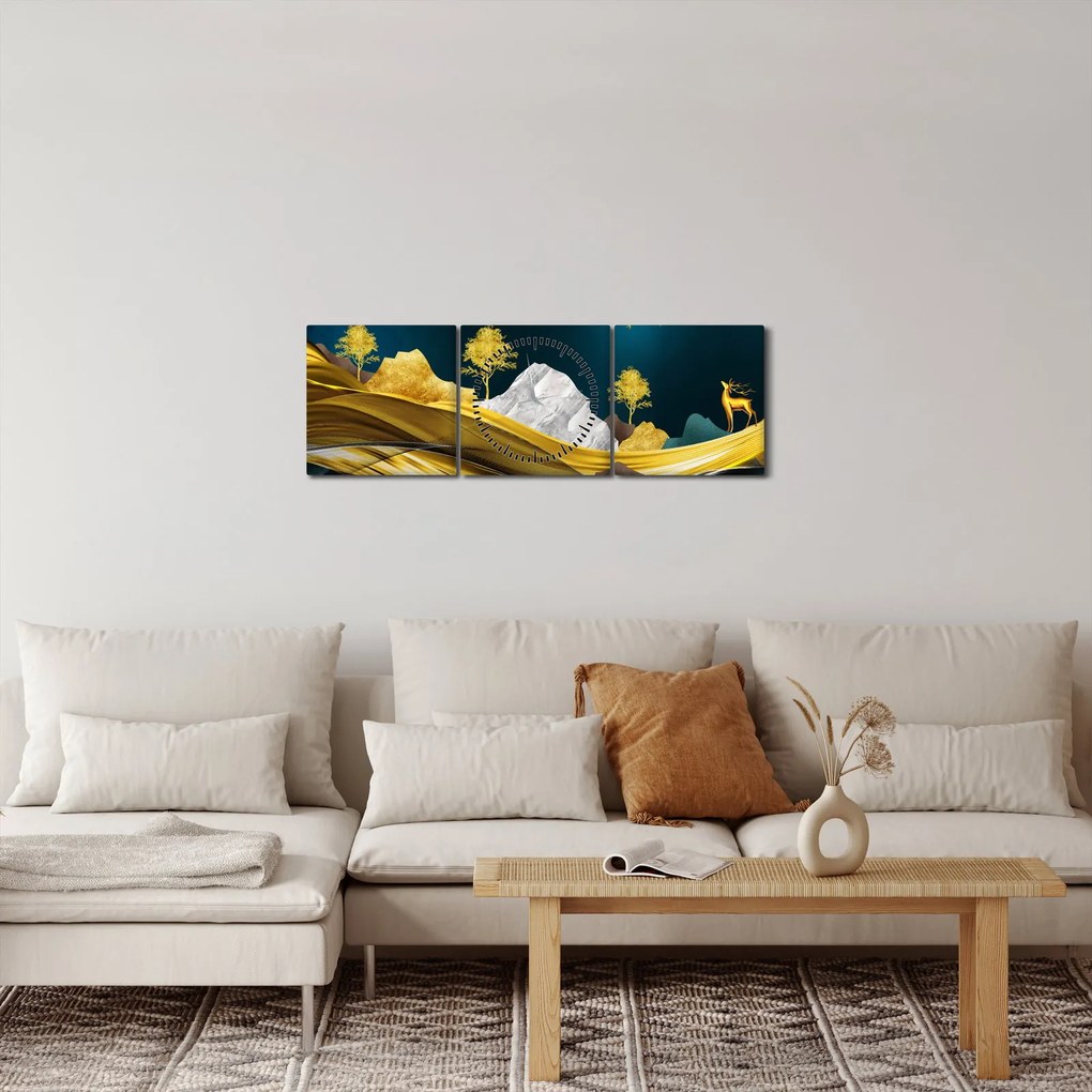 Obraz - Jeleň v krajine (s hodinami) (90x30 cm)