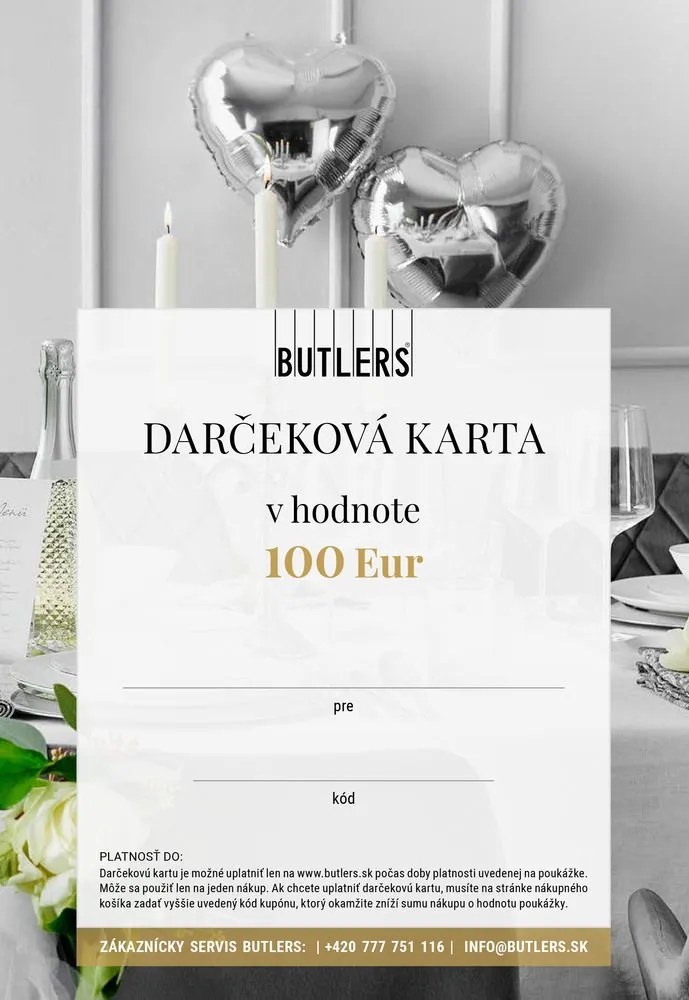 GIFT CARD Elektronický darčekový poukaz BUTLERS 100 EUR, Svadba