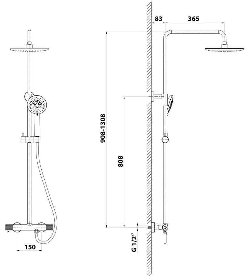 Mosadzná sprchová súprava v lesklo striebornej farbe s termostatickou batériou s hlavovou sprchou a ručnou sprchou 131 cm Solaris – Sapho