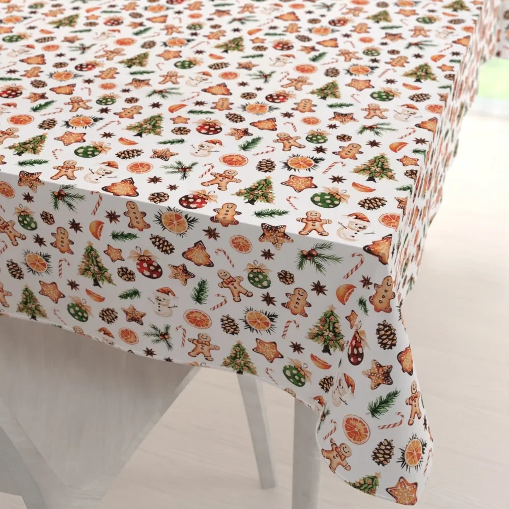 Biante Vianočný bavlnený obdĺžnikový obrus Sandra SA-516 Vianočné perníčky a ozdoby na bielom 50x100 cm