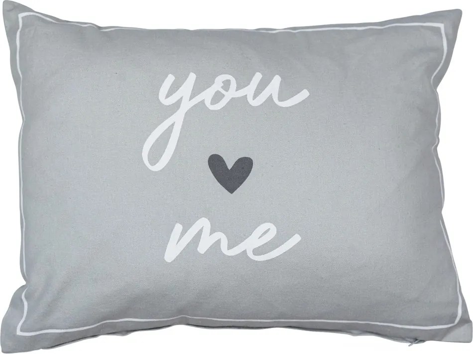 Šedivý bavlnený vankúš You and Me - 35 * 14 * 45cm