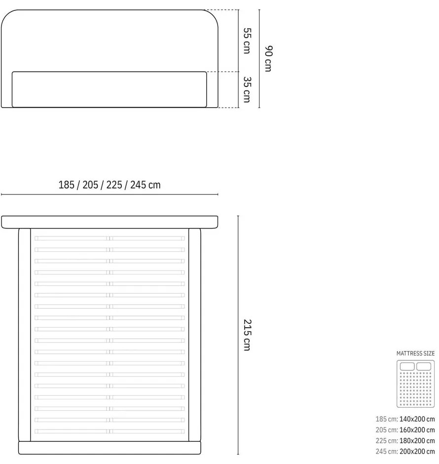 Taupe čalúnená dvojlôžková posteľ s úložným priestorom s roštom 200x200 cm Elizabeth – Micadoni