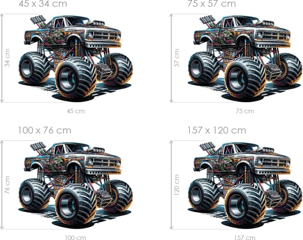 Monster truck 01 textilná samolepiaca nálepka na stenu arch 45 x 34 cm