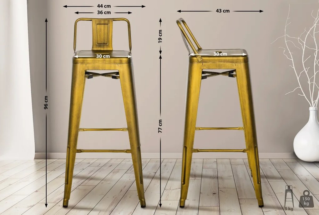 Kovová barová stolička Mason - Zlatá