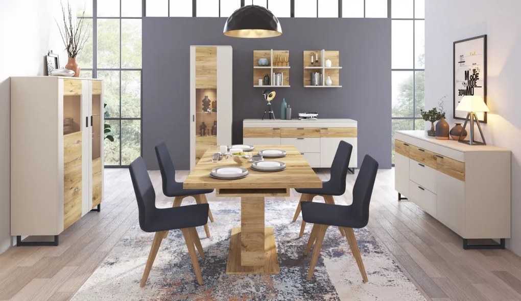 Skrinka s presklením Romy, šedá/dub