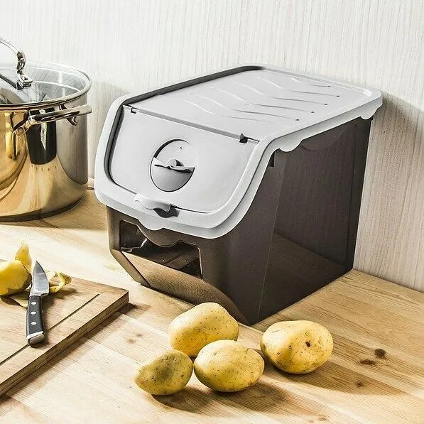 Orion Skladovací čierny box na cibuľu a zemiaky, staroružové veko (12l)