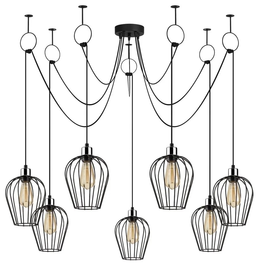 Čierne závesné svietidlo pre 6 žiaroviek Opviq lights Tel