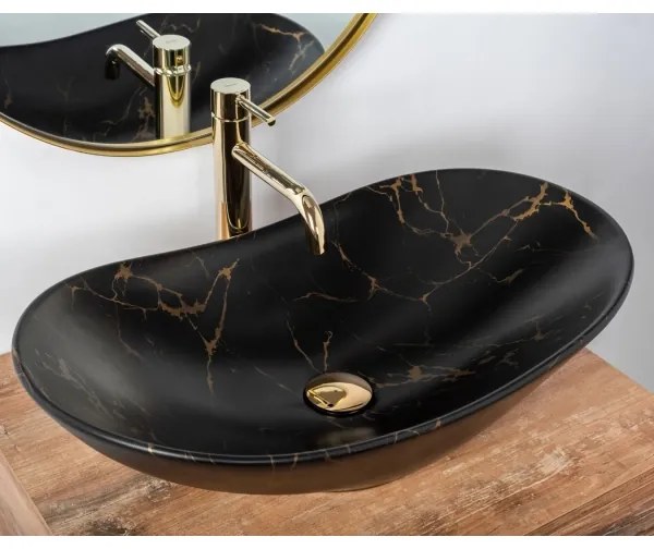 REA-U7478 - Umývadlo na dosku ROYAL 36x62 cm keramika/čierna/mramorový dekor