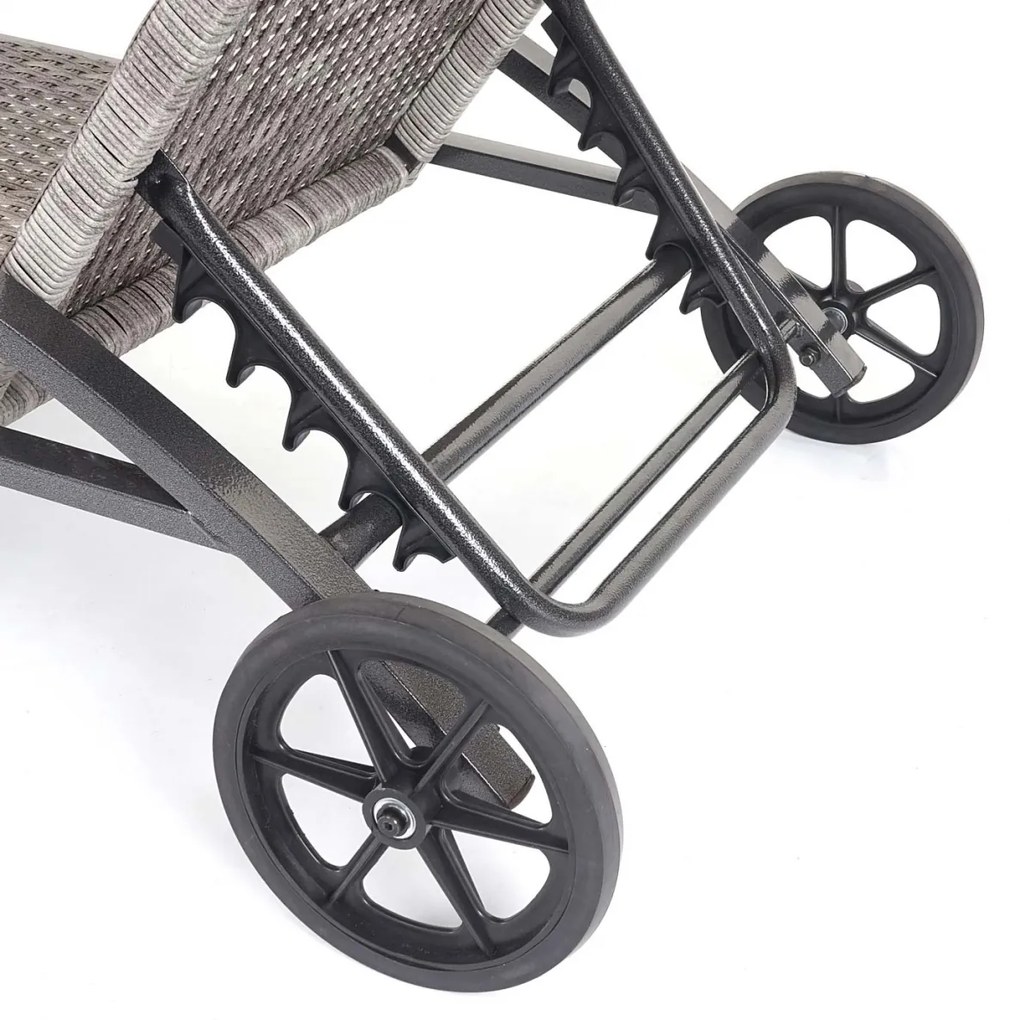 Set 2 záhradných lehátok HWC-E27, polyratan, sivé vankúše - tmavo sivá